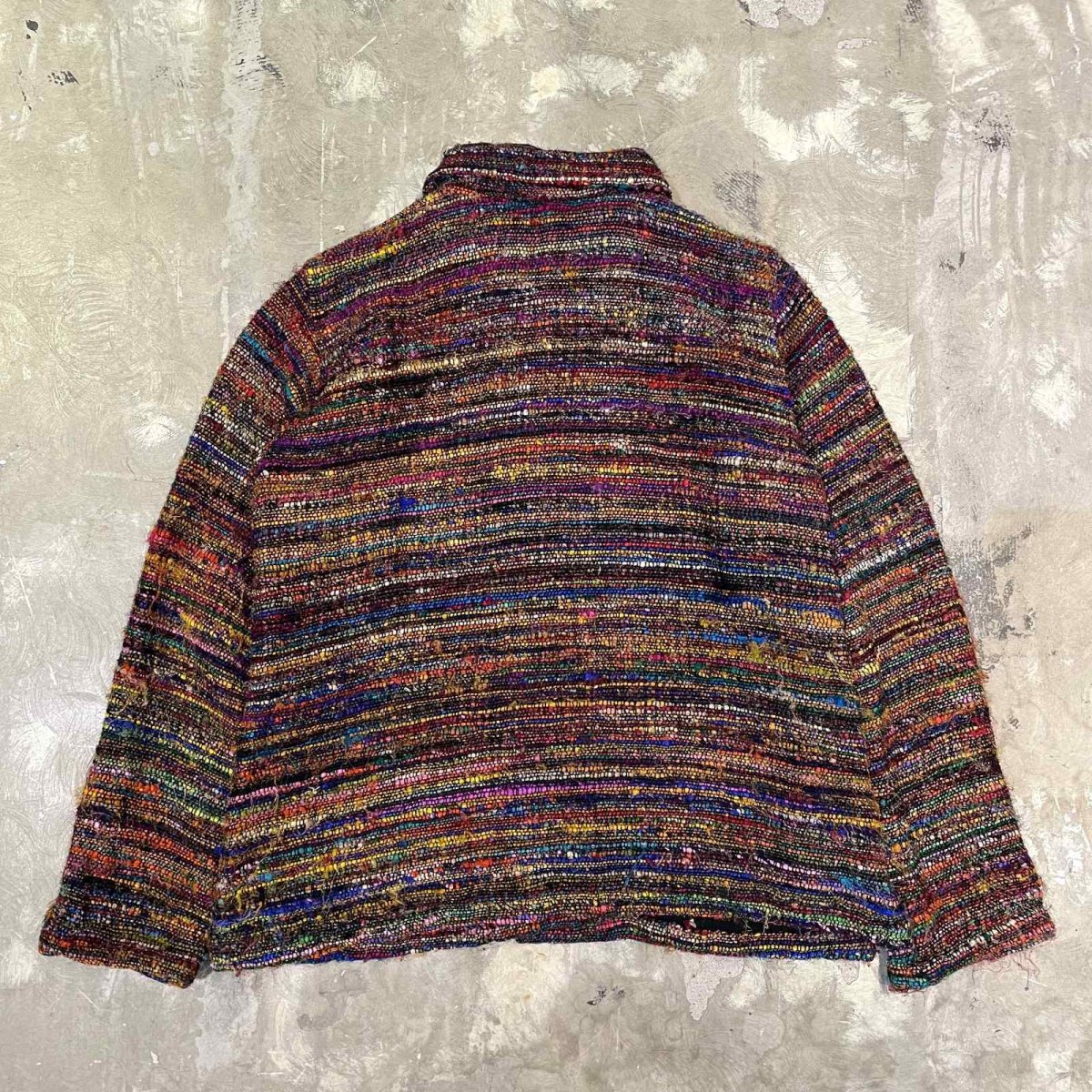 画像2: COLOR MIX BORDER PATTERN SILK JACKET / Mens S / MADE IN INDIA (2)