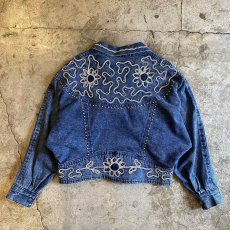 画像2: STRING ART PATTERN STUDS DESIGN SHORT DENIM JACKET / Ladies M (2)