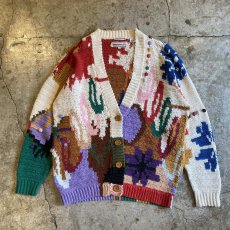 画像1: COLOR ALL OVER PATTERN COTTON KNIT CARDIGAN / Ladies M(L) (1)
