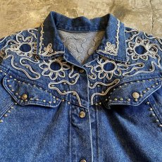 画像5: STRING ART PATTERN STUDS DESIGN SHORT DENIM JACKET / Ladies M (5)