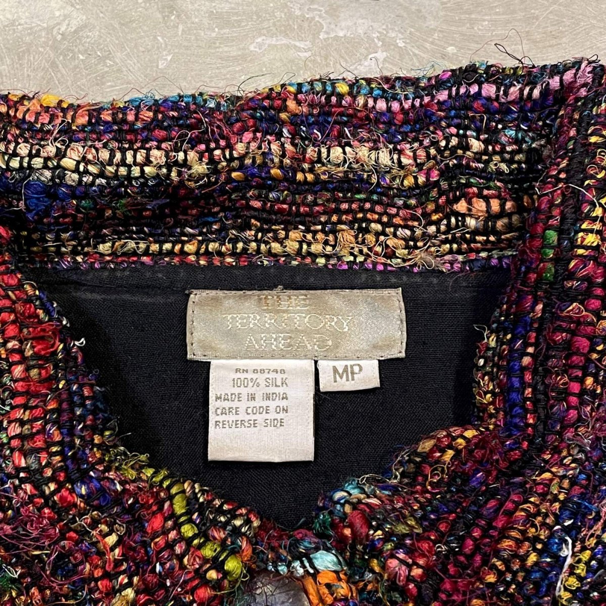 画像10: COLOR MIX BORDER PATTERN SILK JACKET / Mens S / MADE IN INDIA (10)