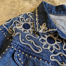 画像4: STRING ART PATTERN STUDS DESIGN SHORT DENIM JACKET / Ladies M (4)