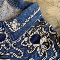 画像10: STRING ART PATTERN STUDS DESIGN SHORT DENIM JACKET / Ladies M (10)