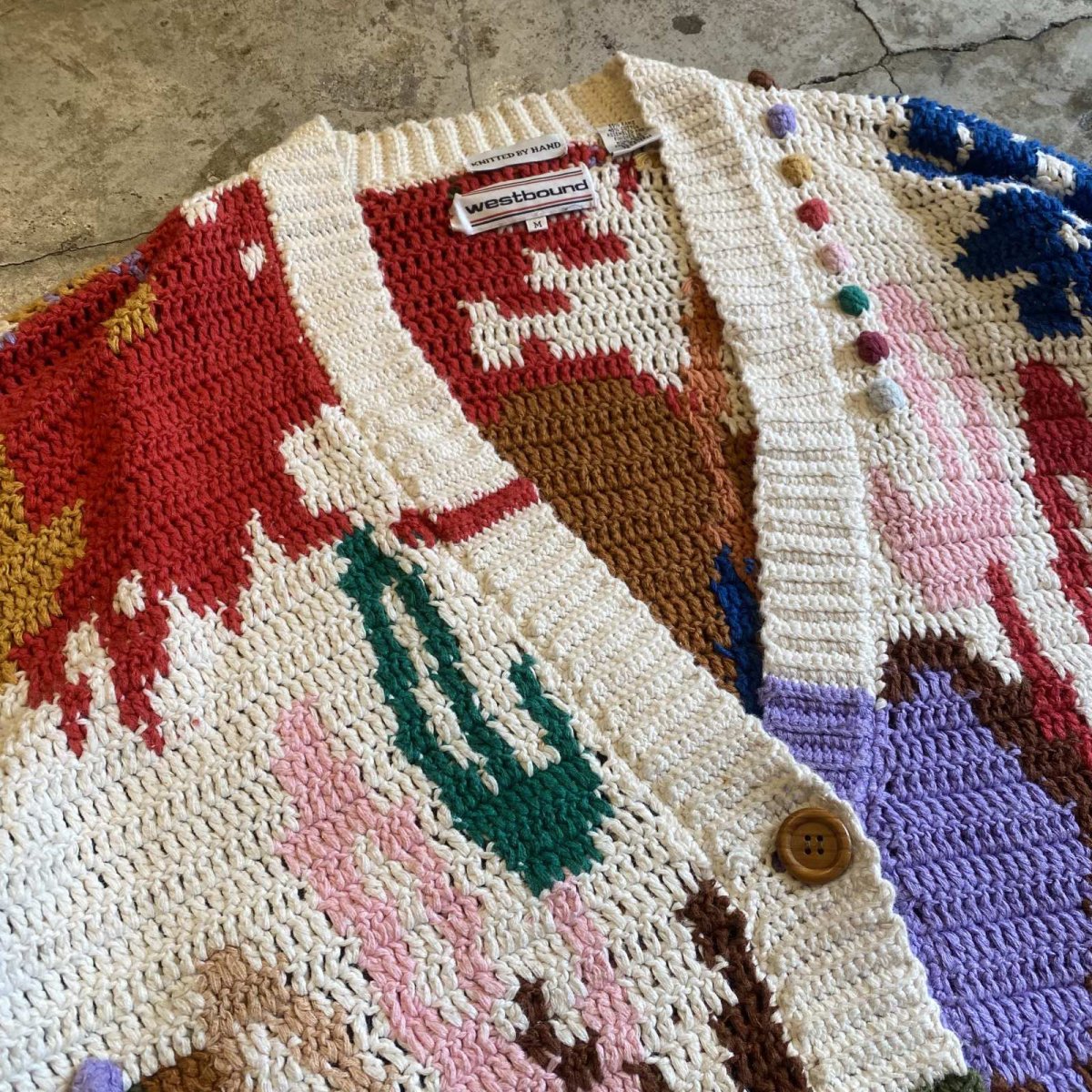 画像3: COLOR ALL OVER PATTERN COTTON KNIT CARDIGAN / Ladies M(L) (3)