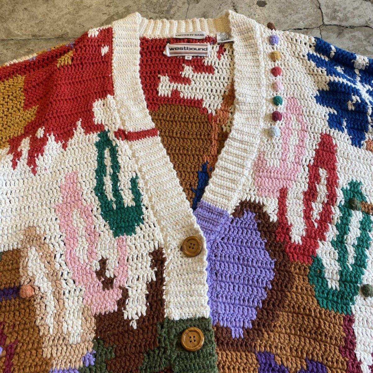 画像4: COLOR ALL OVER PATTERN COTTON KNIT CARDIGAN / Ladies M(L) (4)