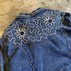 画像11: STRING ART PATTERN STUDS DESIGN SHORT DENIM JACKET / Ladies M (11)