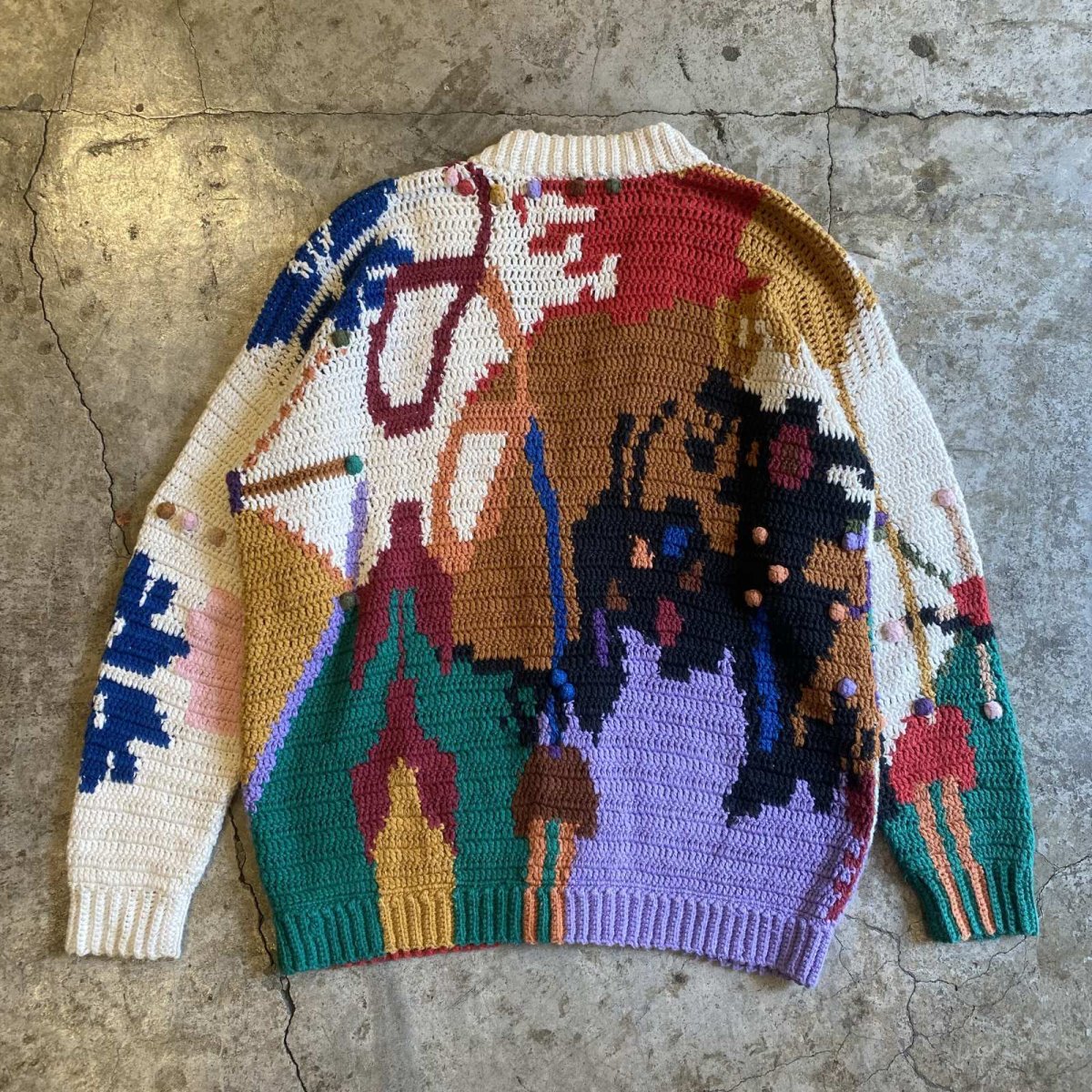 画像2: COLOR ALL OVER PATTERN COTTON KNIT CARDIGAN / Ladies M(L) (2)