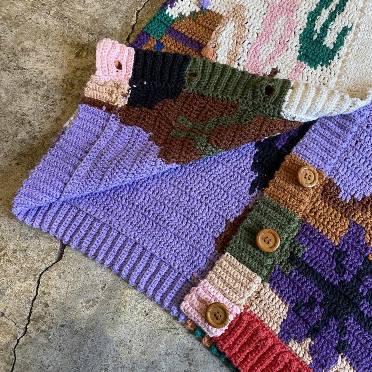 画像11: COLOR ALL OVER PATTERN COTTON KNIT CARDIGAN / Ladies M(L) (11)