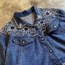 画像3: STRING ART PATTERN STUDS DESIGN SHORT DENIM JACKET / Ladies M (3)
