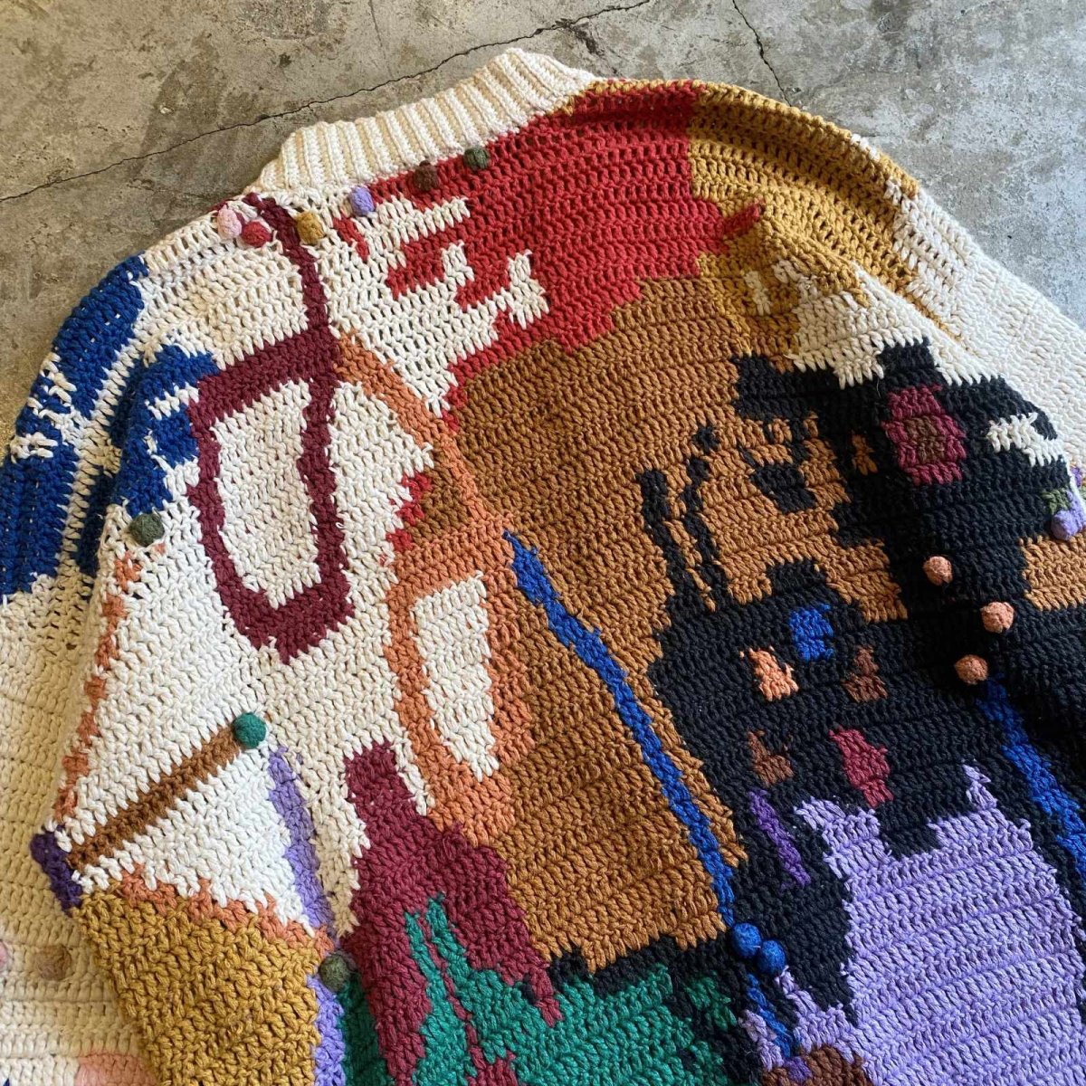 画像10: COLOR ALL OVER PATTERN COTTON KNIT CARDIGAN / Ladies M(L) (10)