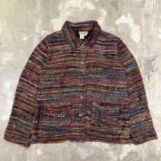 画像1: COLOR MIX BORDER PATTERN SILK JACKET / Mens S / MADE IN INDIA (1)