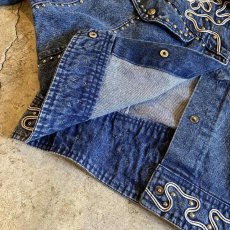 画像9: STRING ART PATTERN STUDS DESIGN SHORT DENIM JACKET / Ladies M (9)
