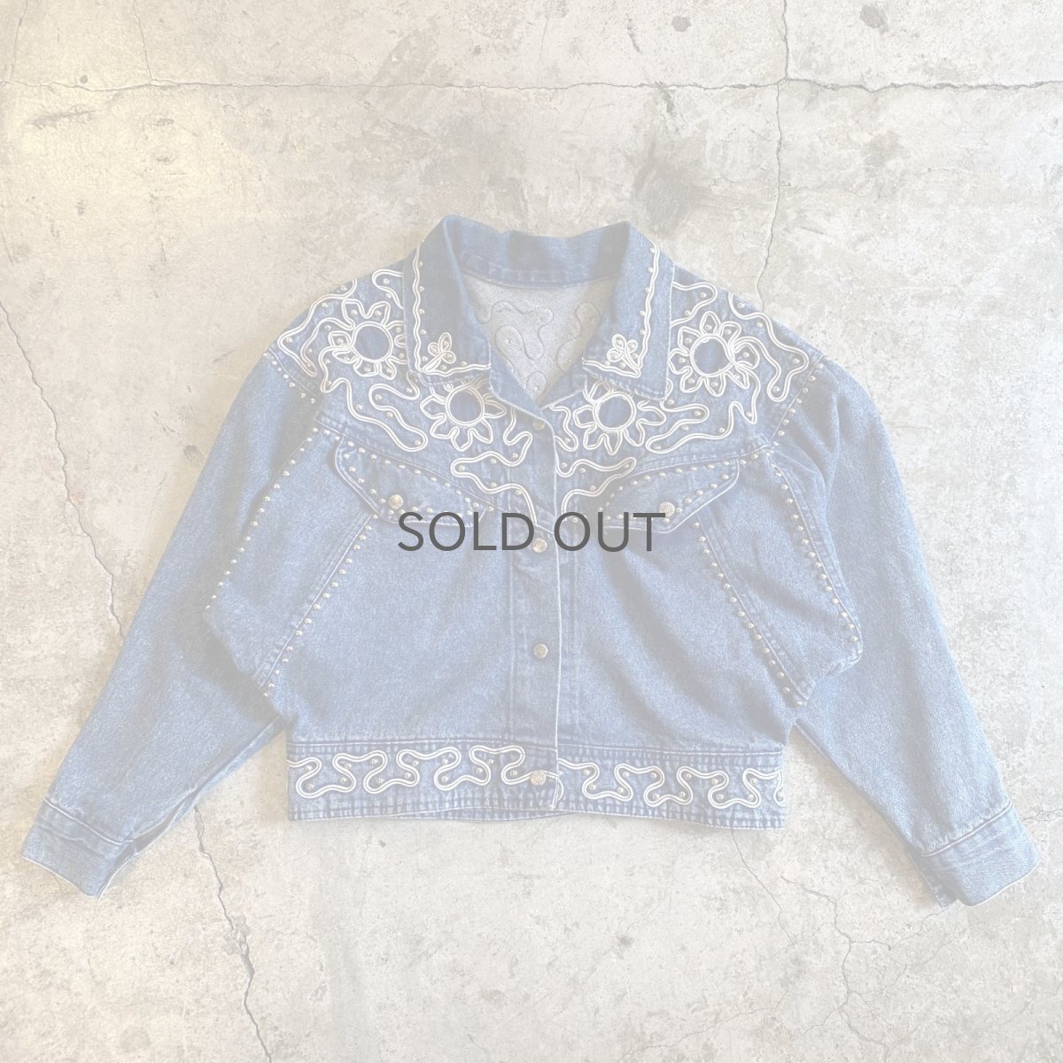 画像1: STRING ART PATTERN STUDS DESIGN SHORT DENIM JACKET / Ladies M (1)