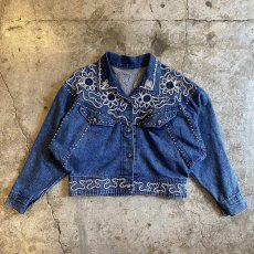 画像1: STRING ART PATTERN STUDS DESIGN SHORT DENIM JACKET / Ladies M (1)
