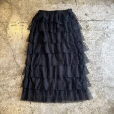 画像2: BLACK COLOR TIERED DESIGN LONG SKIRT / W25~W33 (2)