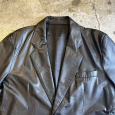 画像10: BLACK COLOR OVER DESIGN LEATHER TAILORED JACKET / Ladies L (10)