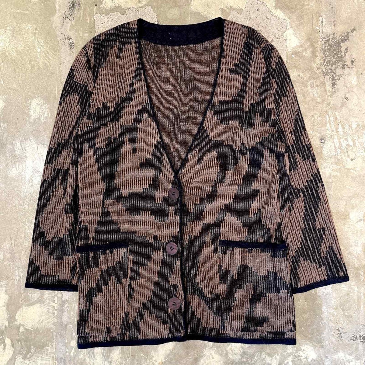 画像1: BICOLOR ALL OVER ARTISTIC PATTERN CARDIGAN / Mens M (1)
