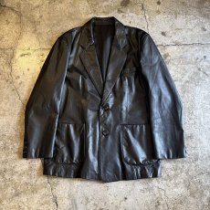 画像1: BLACK COLOR OVER DESIGN LEATHER TAILORED JACKET / Ladies L (1)
