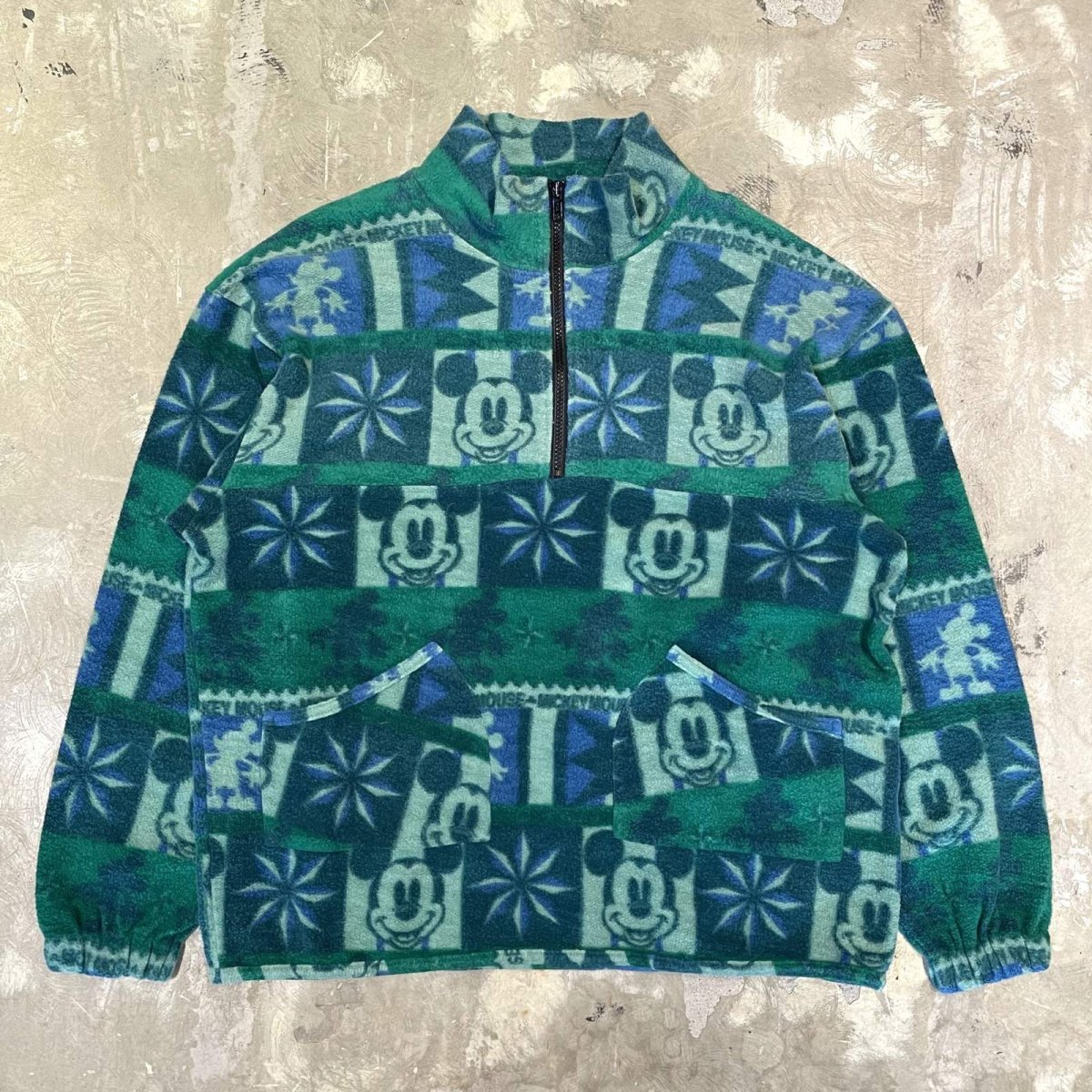 画像1: "MICKEY MOUSE" MULTI GRAPHIC PATTERN HALF ZIP FLEECE / Mens S(L) (1)