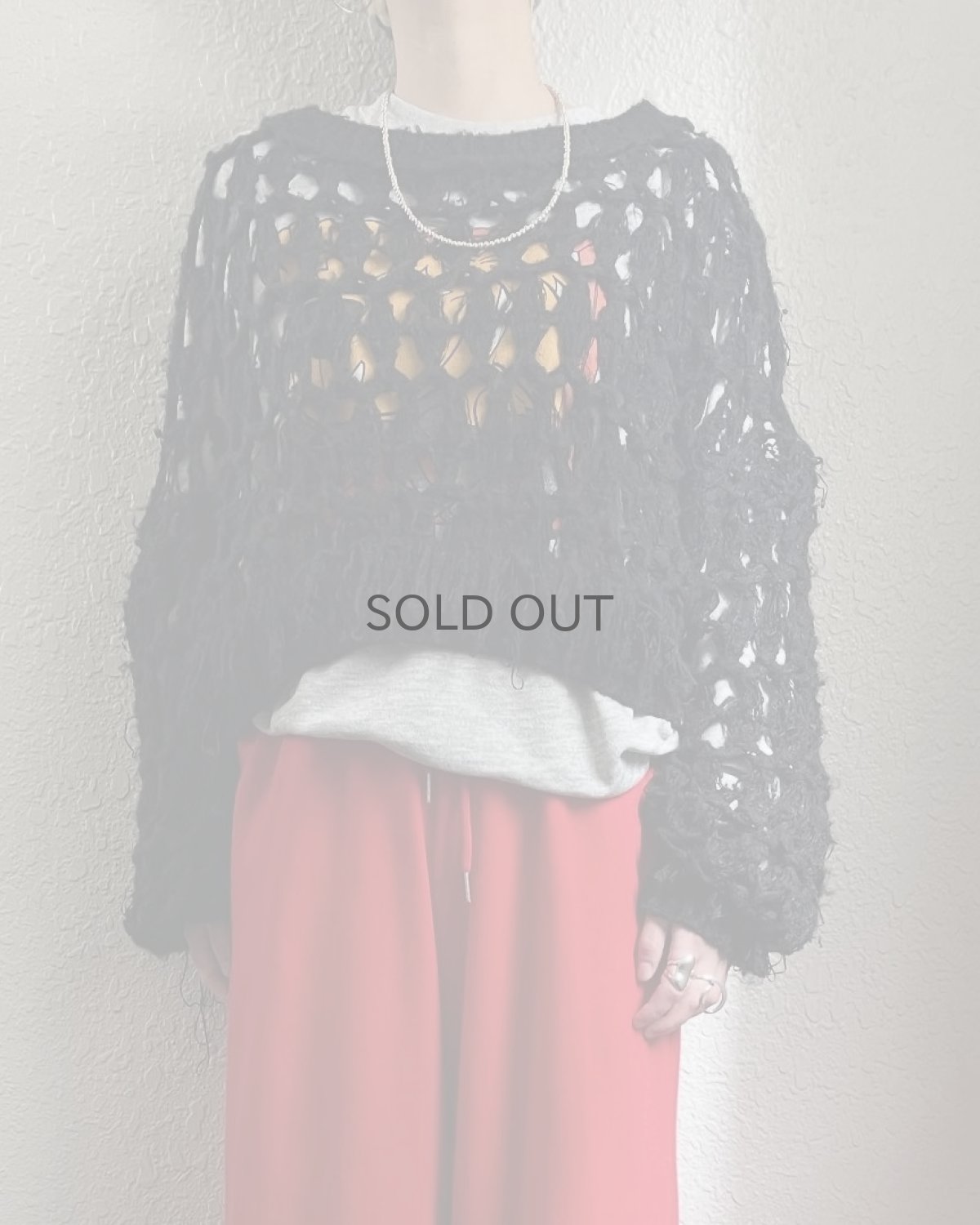 画像13: VOLUME SLEEVE SHORT DESIGN LOWGAUGE KNIT TOPS / Ladies L (13)