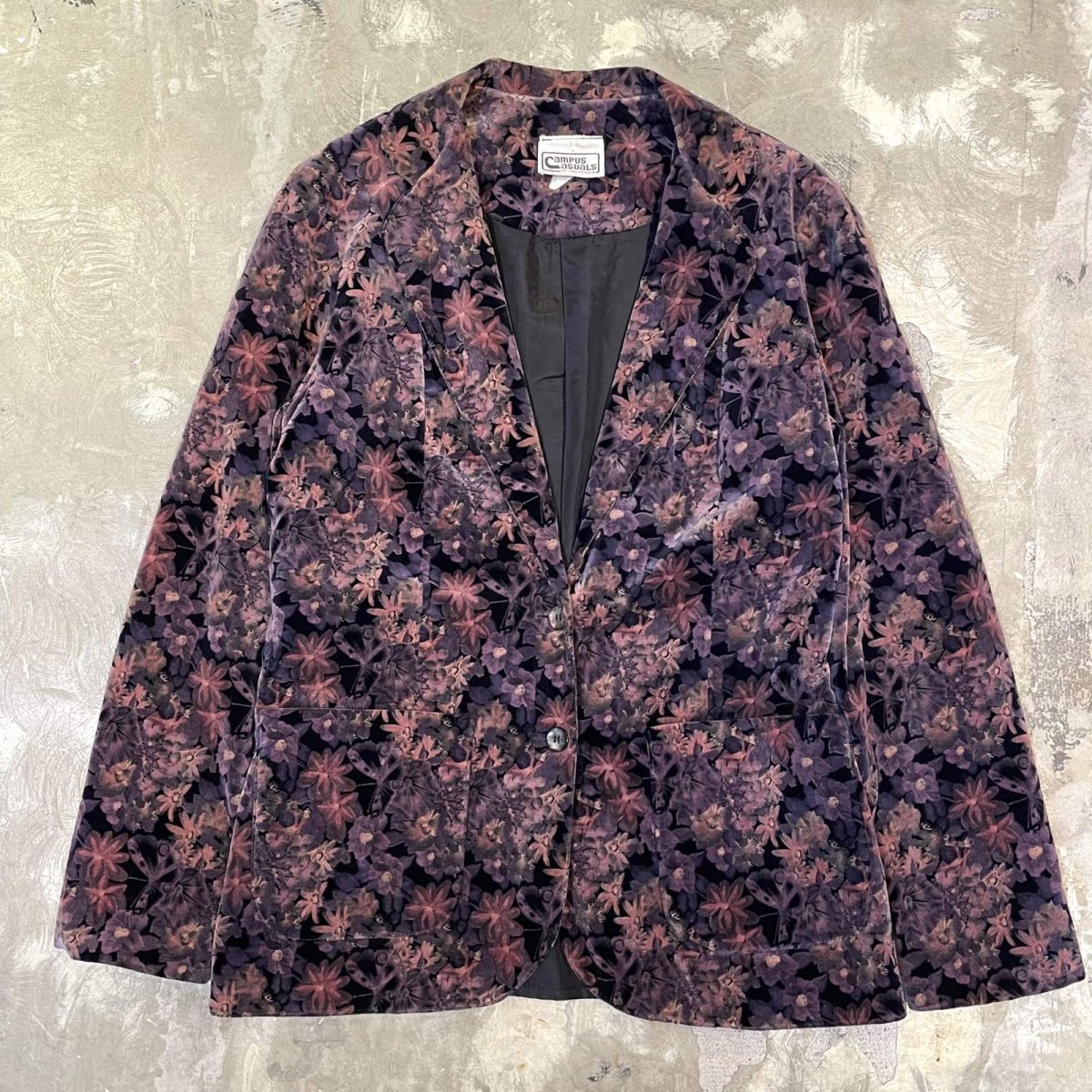 画像1: ALL OVER FLORAL PATTERN VELOUR TAILORED JACKET / Mens S (1)