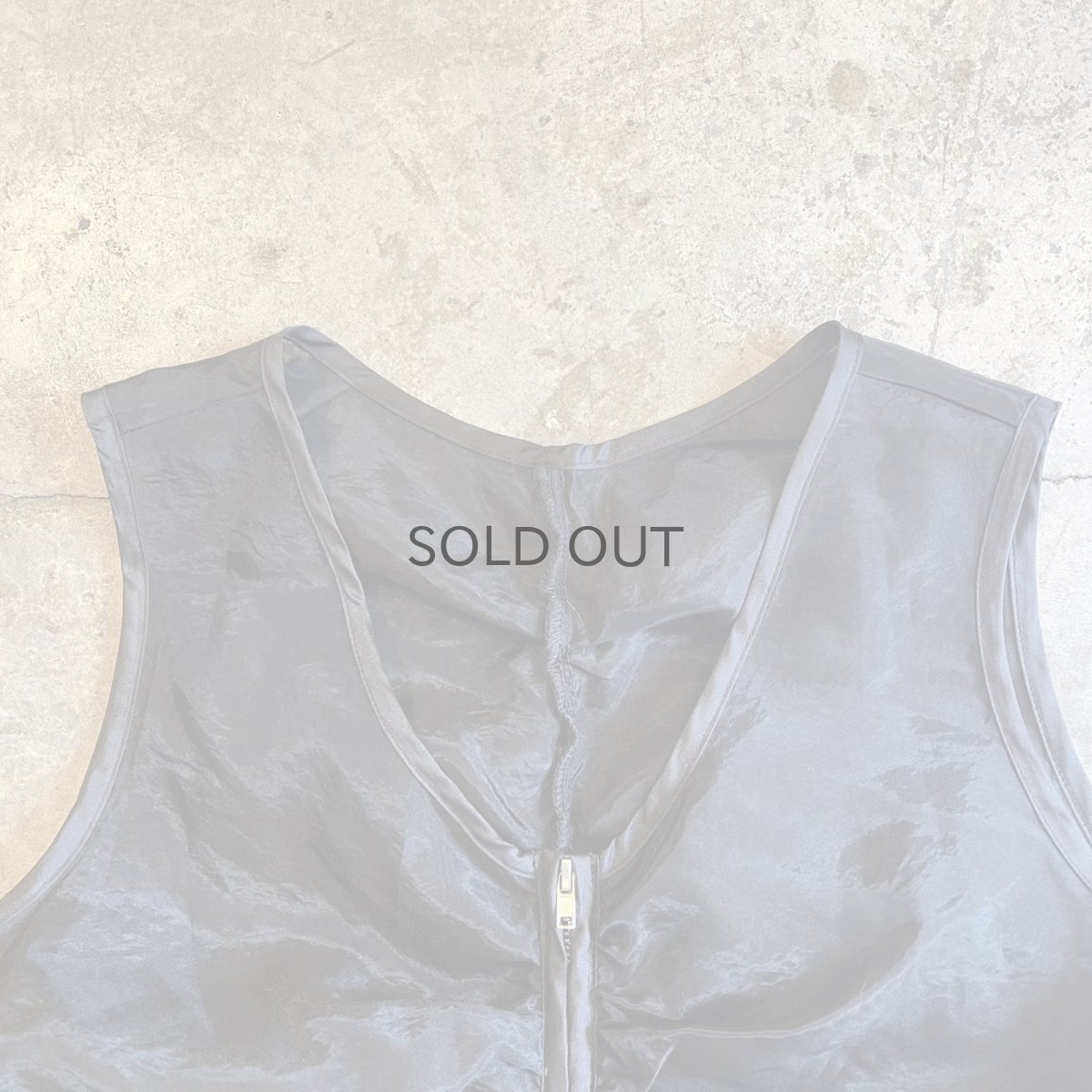 画像7: BLACK COLOR GATHER DOUBLE ZIP DESIGN SHEER N/S TOPS / Ladies M (7)