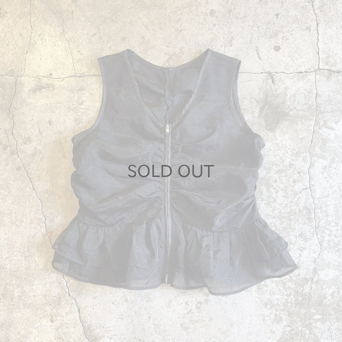 画像1: BLACK COLOR GATHER DOUBLE ZIP DESIGN SHEER N/S TOPS / Ladies M (1)