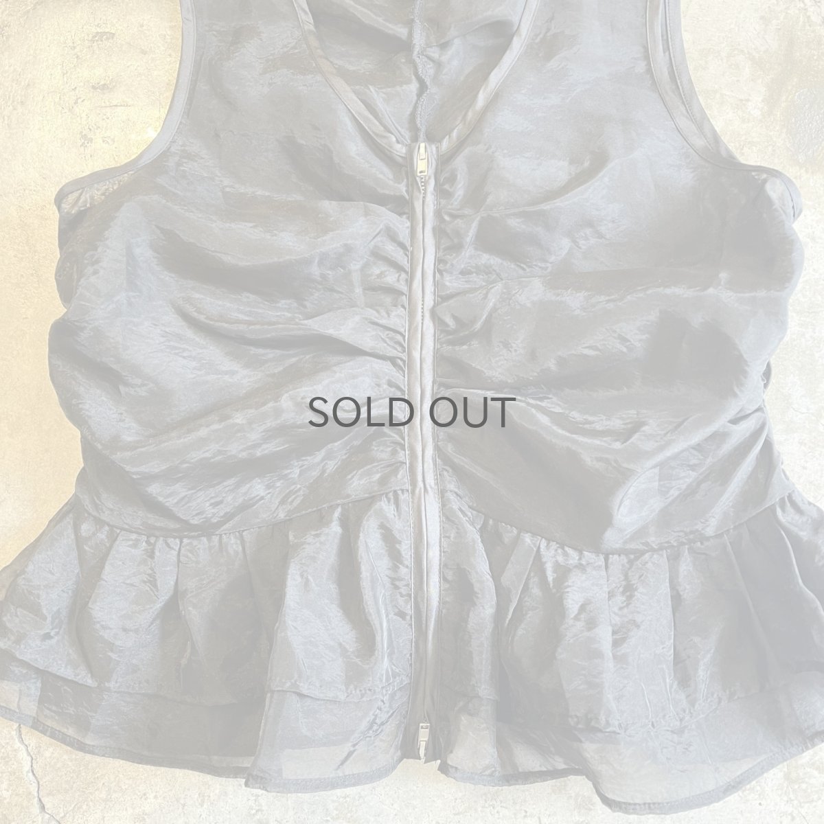 画像6: BLACK COLOR GATHER DOUBLE ZIP DESIGN SHEER N/S TOPS / Ladies M (6)