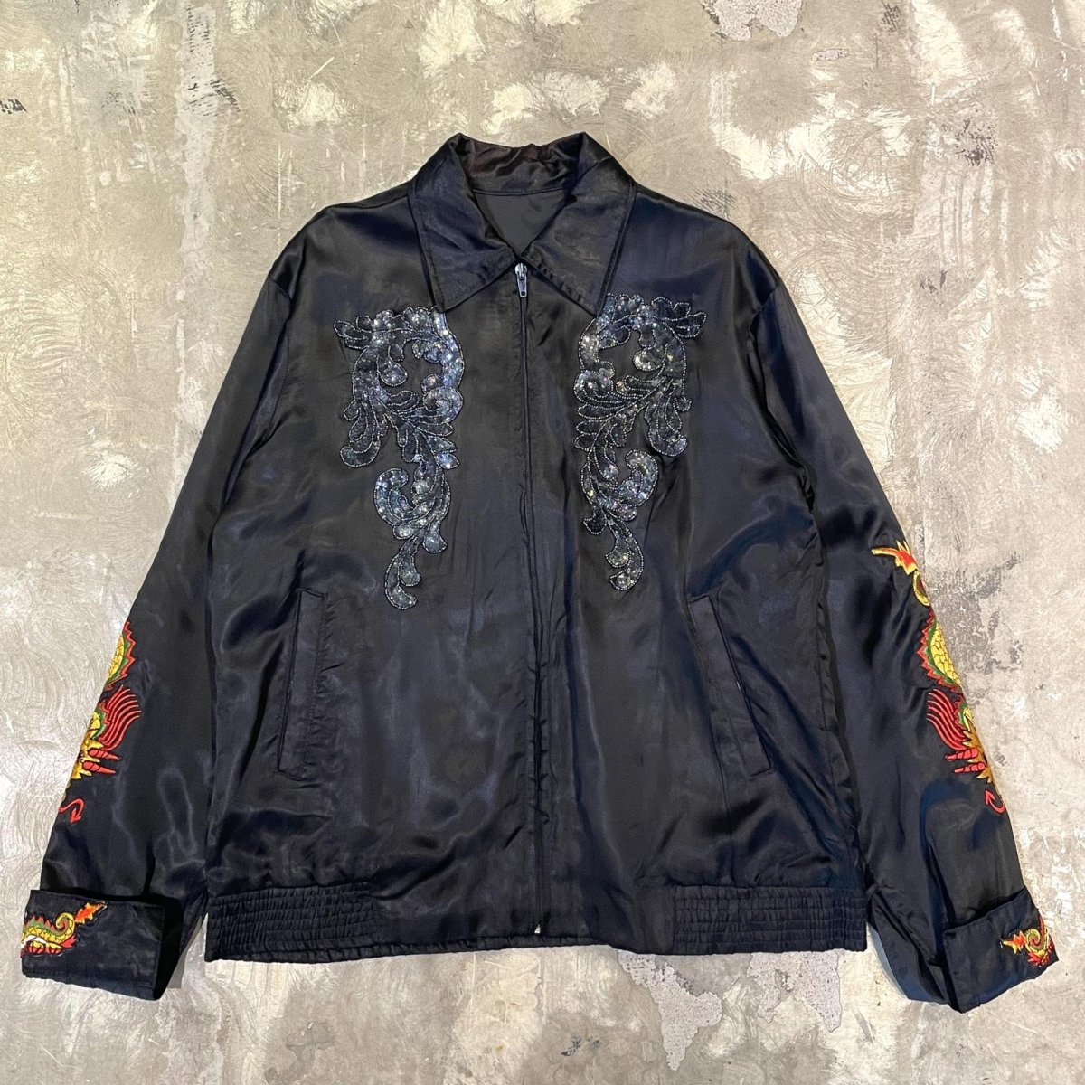 画像1: SPANGLES & GRAPHIC EMBROIDERY ZIP UP JACKET / Mens L (1)