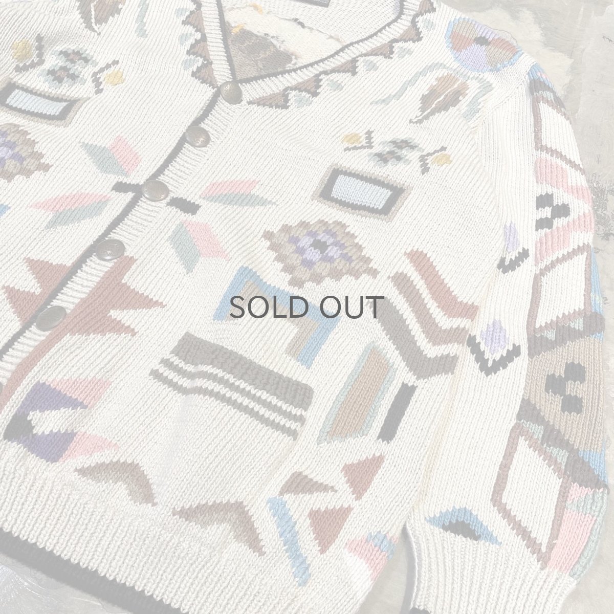 画像6: NATIVE GRAPHIC PATTERN HANDKNIT CARDIGAN / Mens L (6)