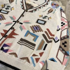 画像6: NATIVE GRAPHIC PATTERN HANDKNIT CARDIGAN / Mens L (6)