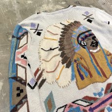 画像9: NATIVE GRAPHIC PATTERN HANDKNIT CARDIGAN / Mens L (9)