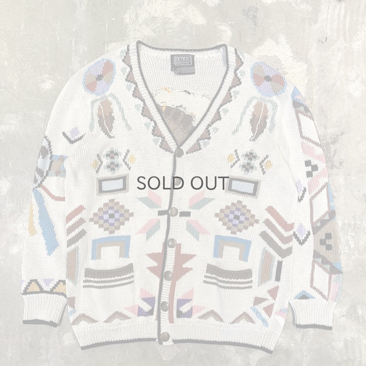 画像1: NATIVE GRAPHIC PATTERN HANDKNIT CARDIGAN / Mens L (1)