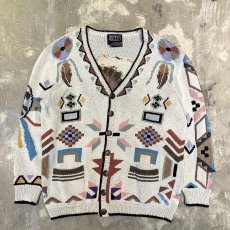 画像1: NATIVE GRAPHIC PATTERN HANDKNIT CARDIGAN / Mens L (1)