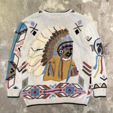 画像2: NATIVE GRAPHIC PATTERN HANDKNIT CARDIGAN / Mens L (2)