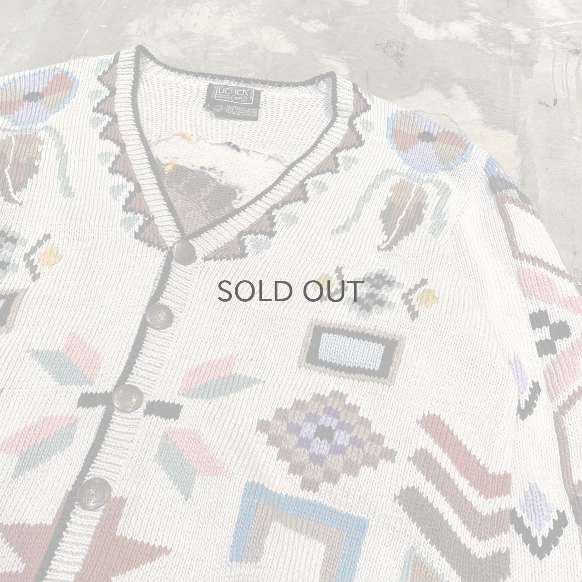 画像4: NATIVE GRAPHIC PATTERN HANDKNIT CARDIGAN / Mens L (4)