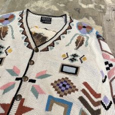 画像4: NATIVE GRAPHIC PATTERN HANDKNIT CARDIGAN / Mens L (4)