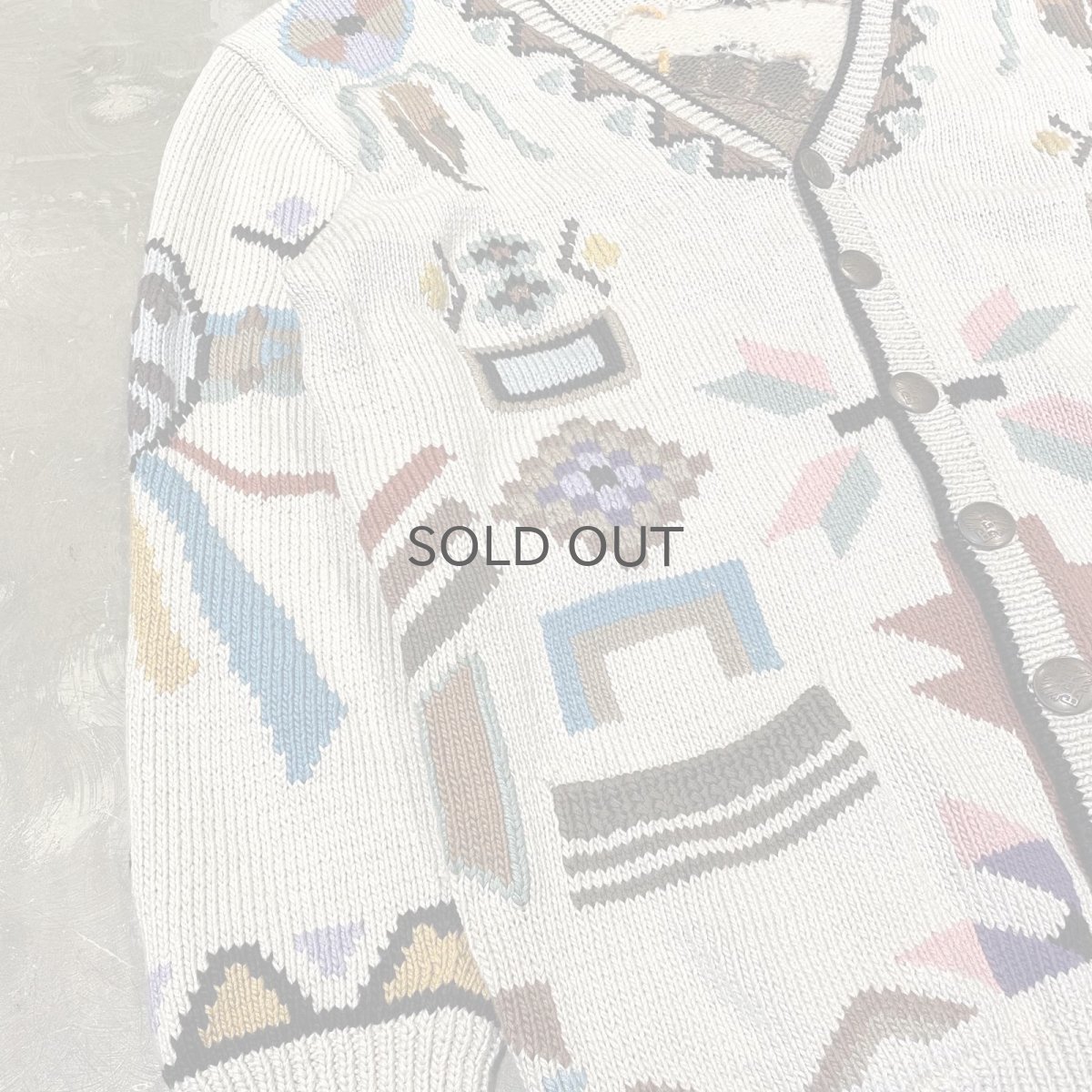 画像5: NATIVE GRAPHIC PATTERN HANDKNIT CARDIGAN / Mens L (5)