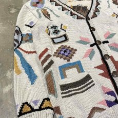 画像5: NATIVE GRAPHIC PATTERN HANDKNIT CARDIGAN / Mens L (5)