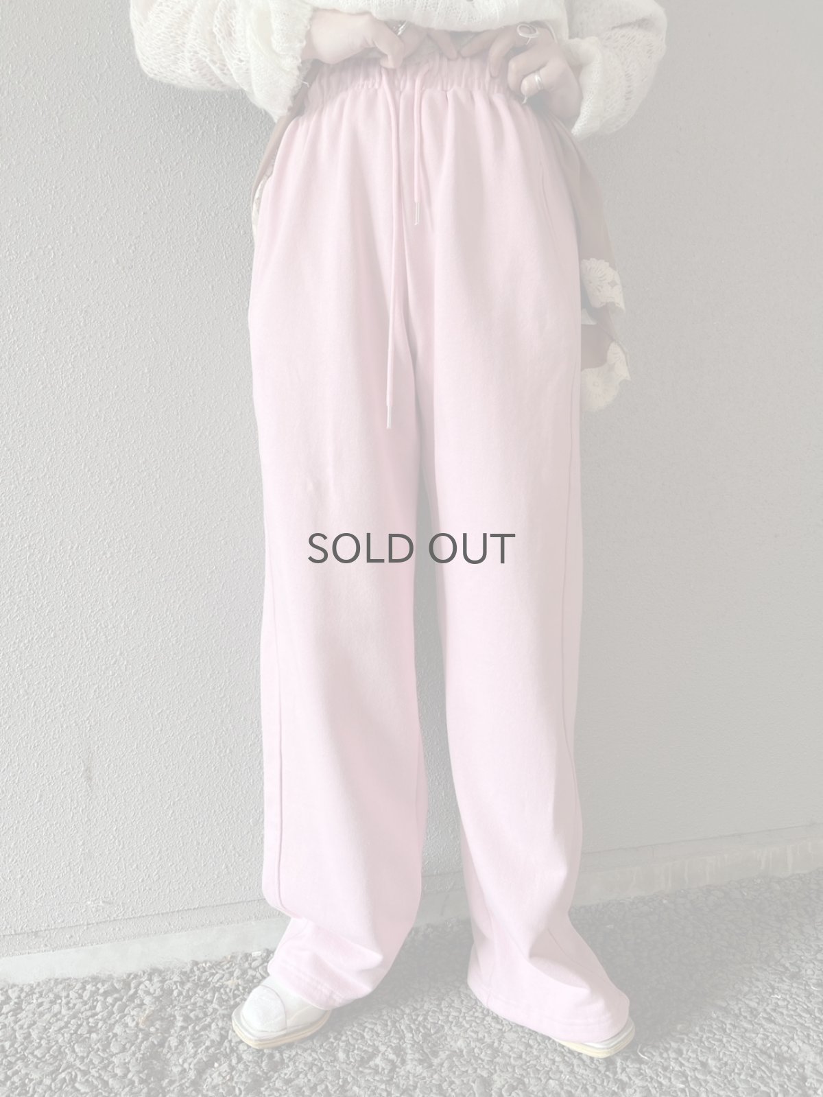 画像12: PINK COLOR DRAW CORD DESIGN SWEAT PANTS / FREE~W33 (12)