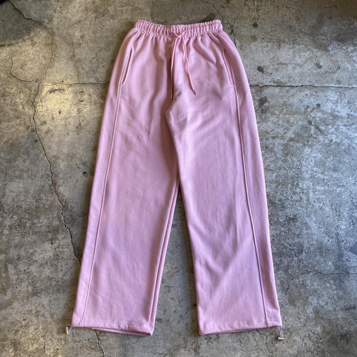 画像1: PINK COLOR DRAW CORD DESIGN SWEAT PANTS / FREE~W33 (1)