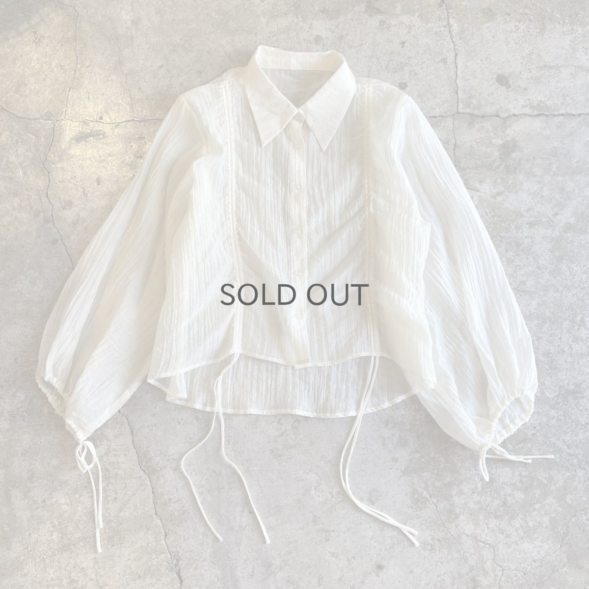 画像1: FRONT GATHER LINE VOLUME SLEEVE DESIGN L/S SHEER BLOUSE / Ladies M (1)