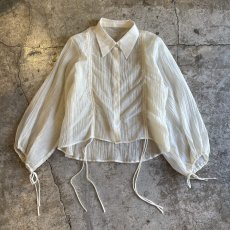 画像1: FRONT GATHER LINE VOLUME SLEEVE DESIGN L/S SHEER BLOUSE / Ladies M (1)