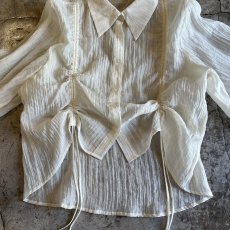 画像5: FRONT GATHER LINE VOLUME SLEEVE DESIGN L/S SHEER BLOUSE / Ladies M (5)