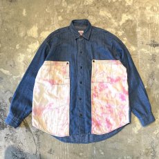 画像1: TIE DYE PATTERN SWITCHED DENIM L/S SHIRT / Mens XL (1)