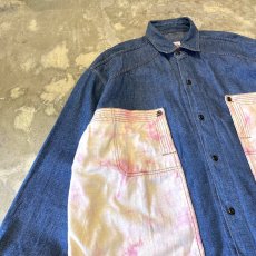 画像3: TIE DYE PATTERN SWITCHED DENIM L/S SHIRT / Mens XL (3)