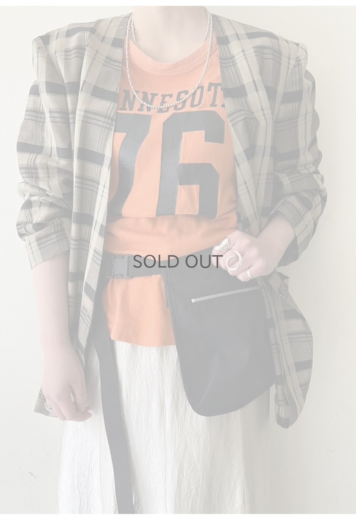 画像13: ALL OVER CHECK PATTERN NO COLLAR DESIGN TAILORED JACKET / Ladies M (13)