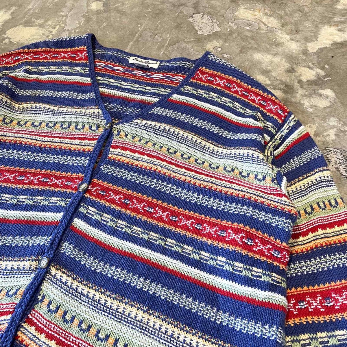 画像4: 【EDDIE BAUER】COLOR MIX BORDER PATTERN KNIT CARDIGAN / Mens L (4)