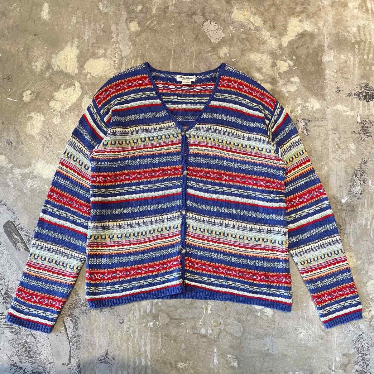 画像1: 【EDDIE BAUER】COLOR MIX BORDER PATTERN KNIT CARDIGAN / Mens L (1)