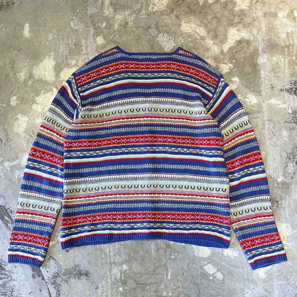 画像2: 【EDDIE BAUER】COLOR MIX BORDER PATTERN KNIT CARDIGAN / Mens L (2)